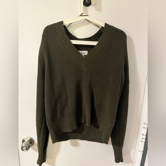 PISTOLA Camille Strong Shoulder Sweater V Neck Olive - Picture 4 of 9